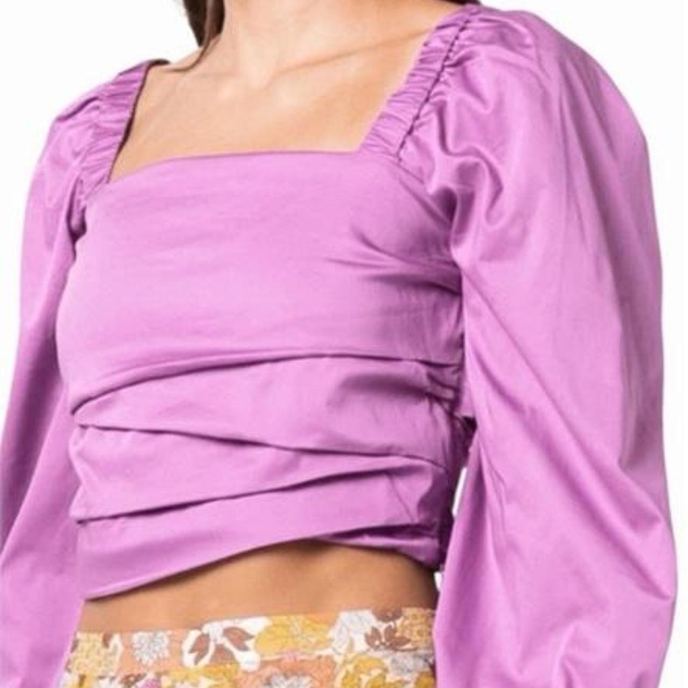 Veronica Beard Kayla Top Vivid Orchid Purple Puff Sleeve Square Neck Size 4